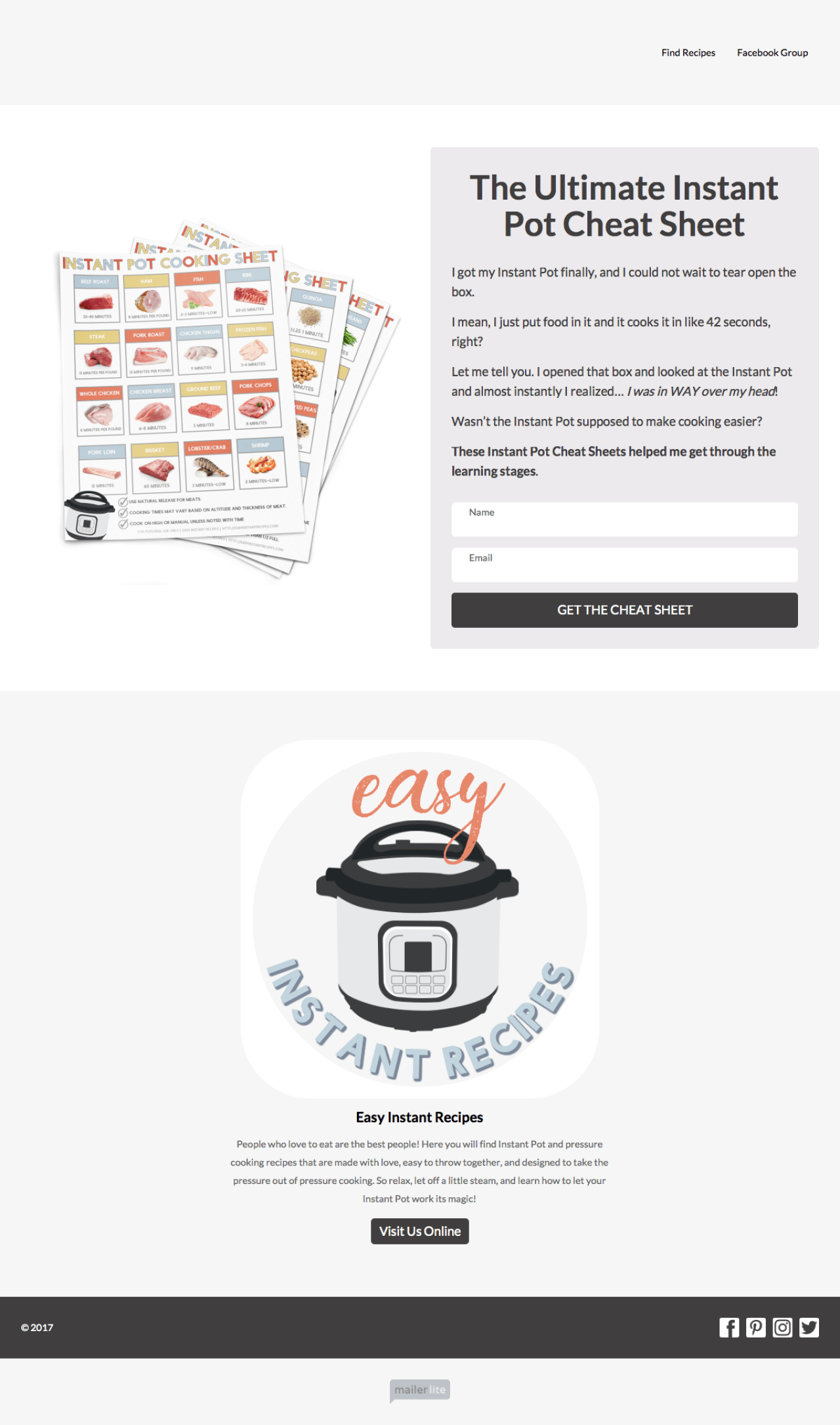 Easy Instant Recipes example - Made with MailerLite