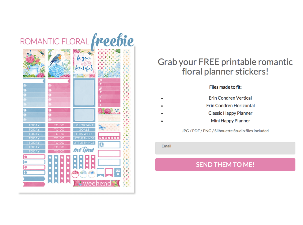 Design Lovely Studio, Romantic Floral Planner example - Made with MailerLite