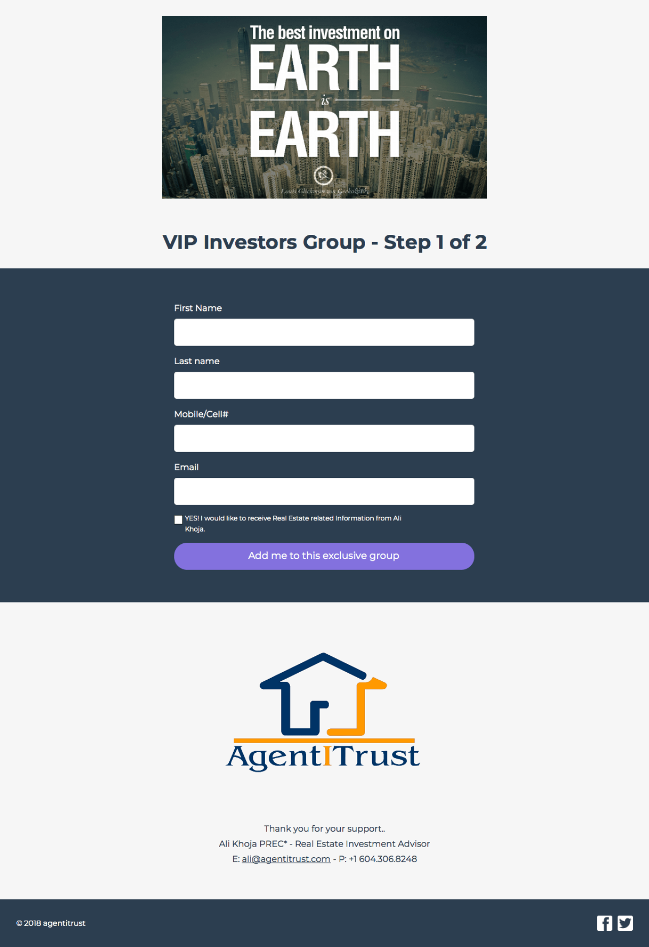 Ali Khoja PREC* - VIP Investors Group - Step 1 of 2 example - Made with MailerLite
