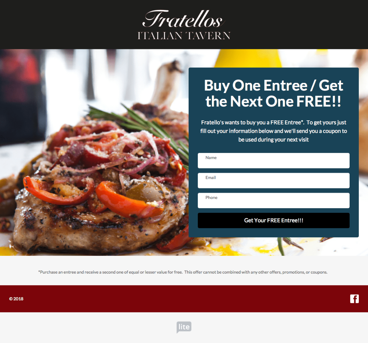 Fratello's Italian Tavern example - Made with MailerLite