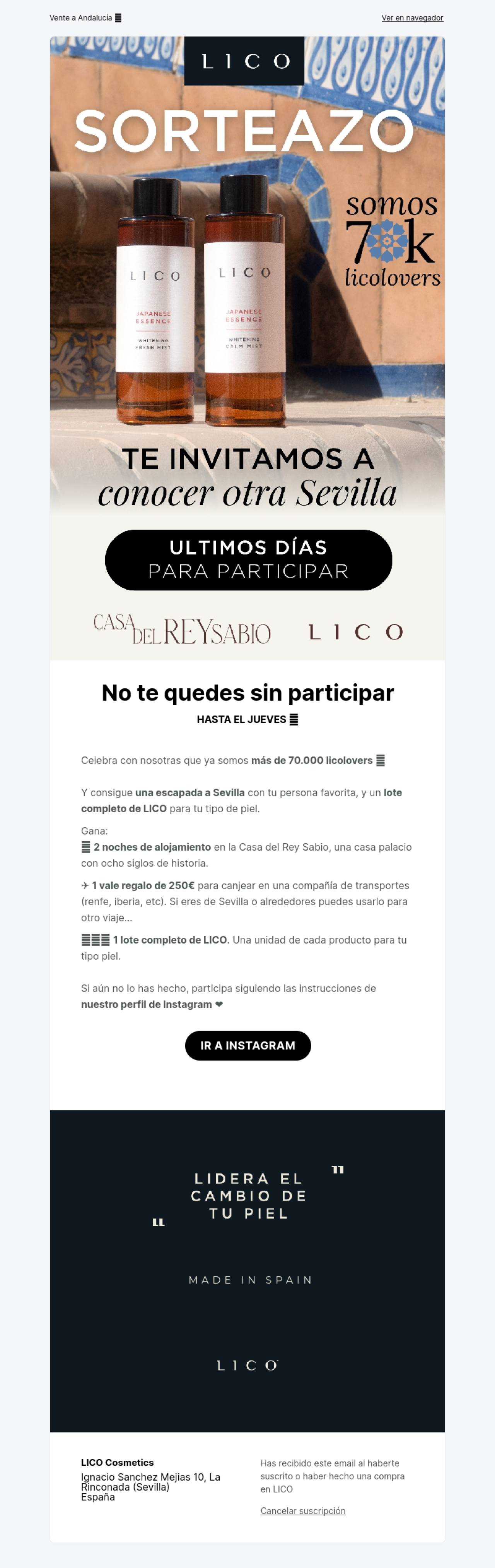 LICO Cosmetics ejemplo - Diseño de MailerLite