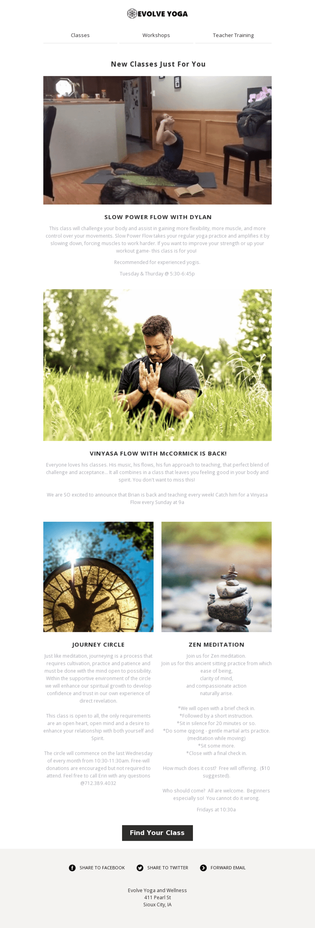 Evolve Yoga and Wellness Center example - Made with MailerLite