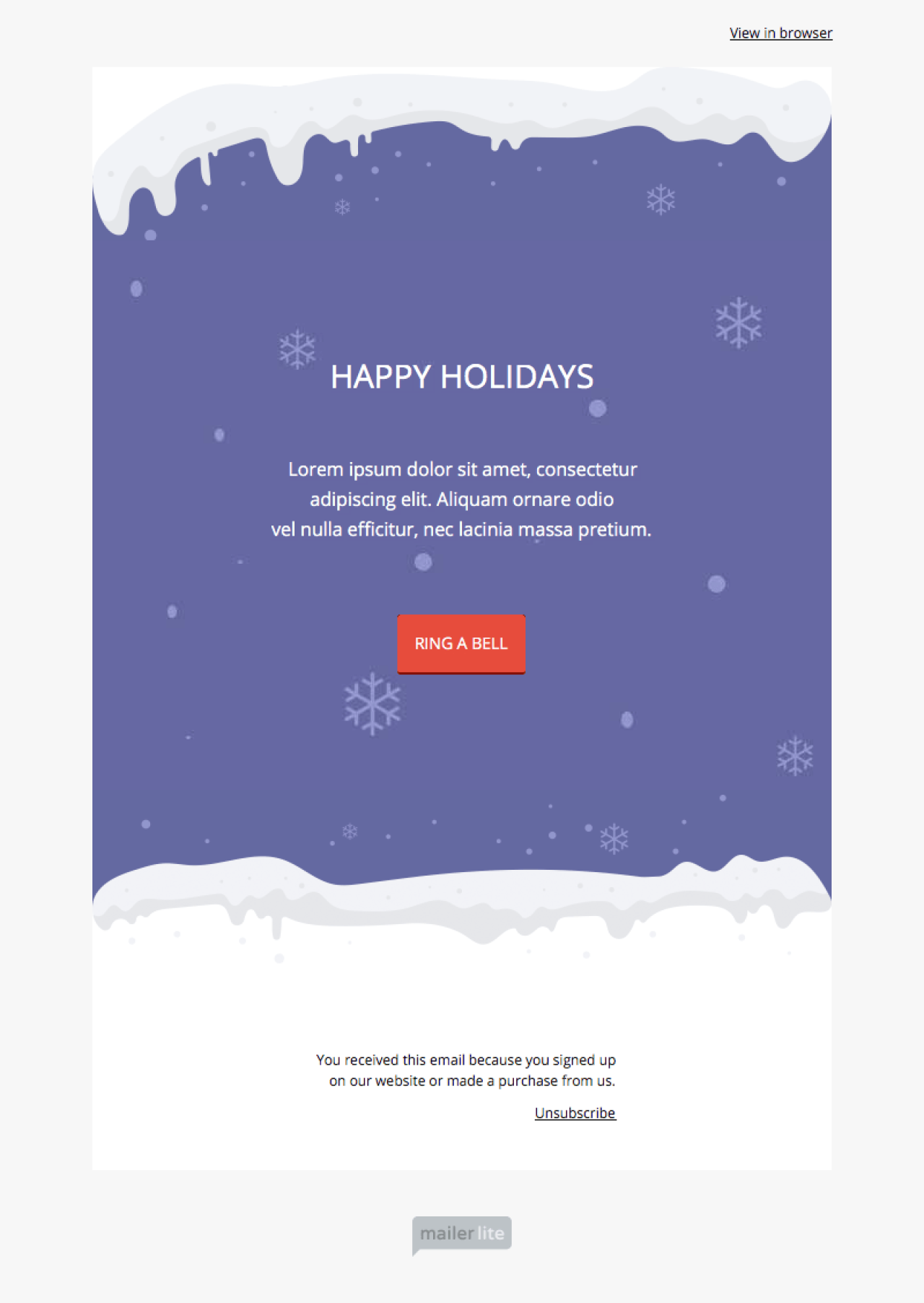 Snowy Christmas Greetings example - Made with MailerLite