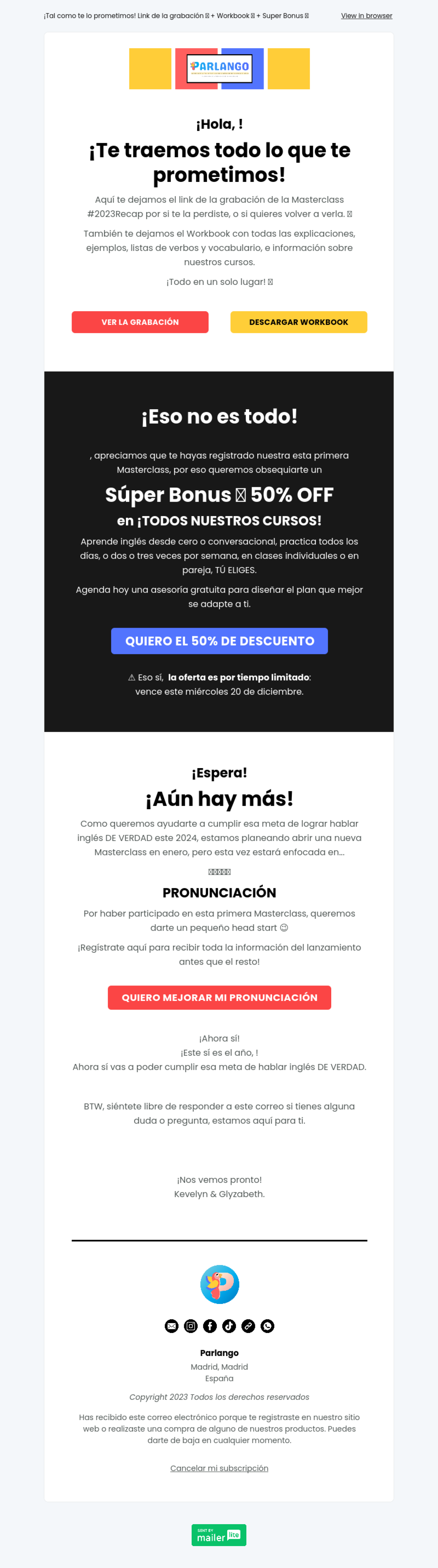 Parlango ejemplo - Diseño de MailerLite