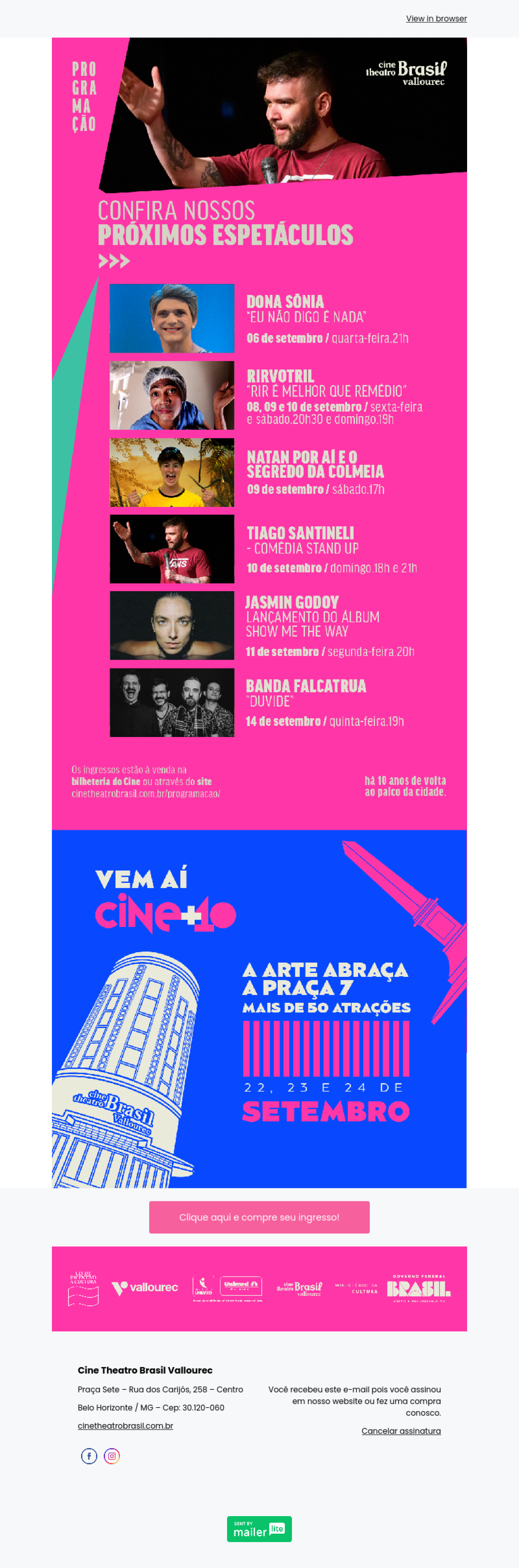 Kino Teatr Brazylia Vallourec przykład - Stworzony przy użyciu MailerLite