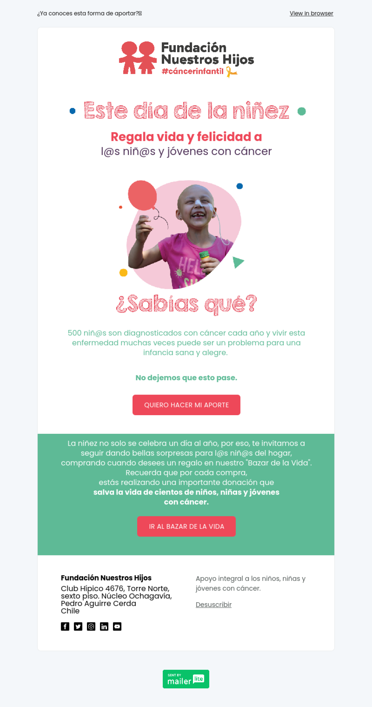 Fundación Nuestros Hijos ejemplo - Diseño de MailerLite