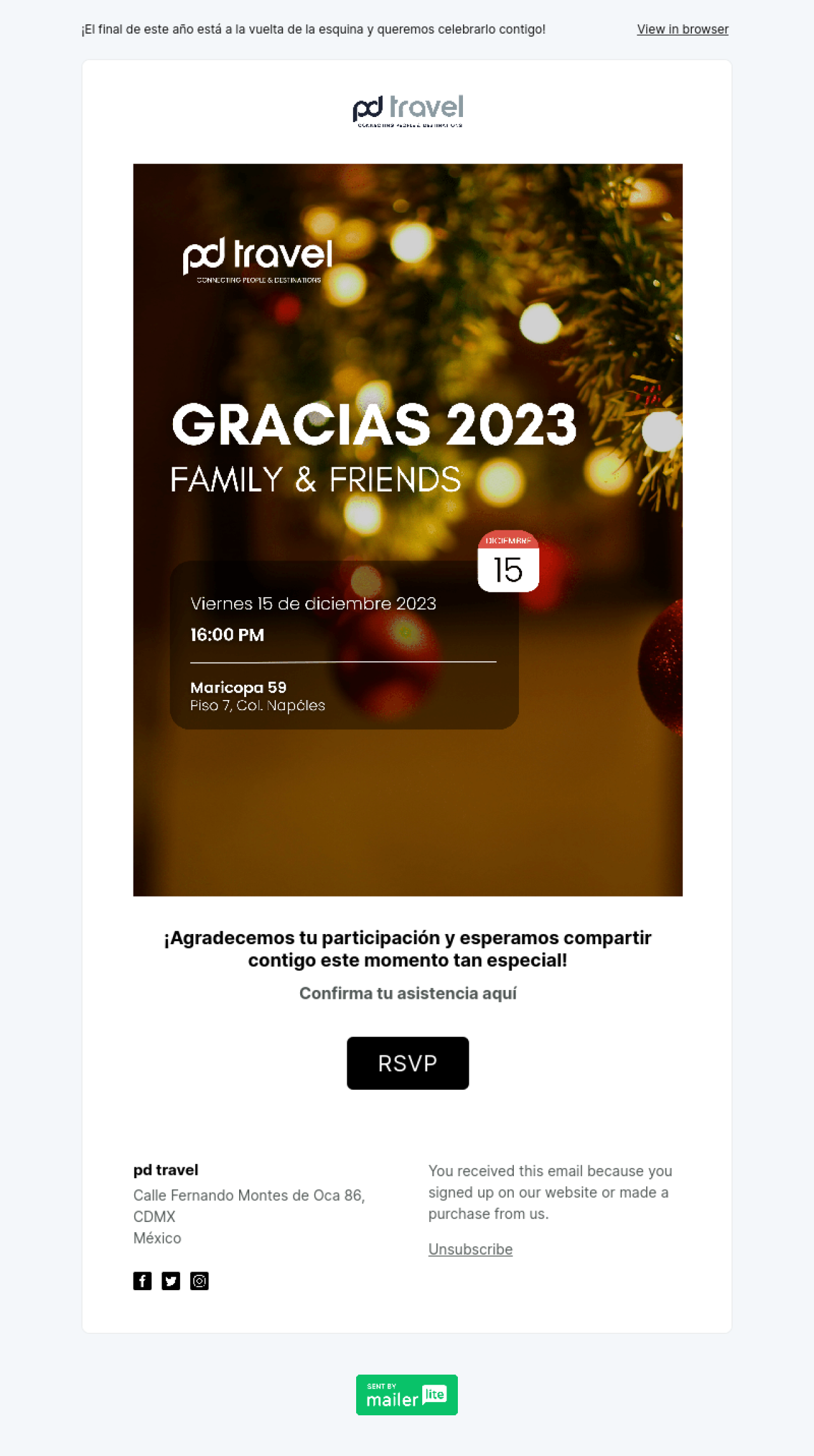 pd Travel ejemplo - Diseño de MailerLite