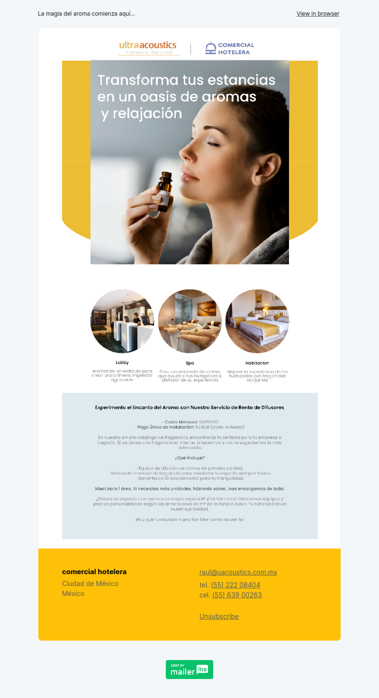 Comercial Hotelera ejemplo - Diseño de MailerLite