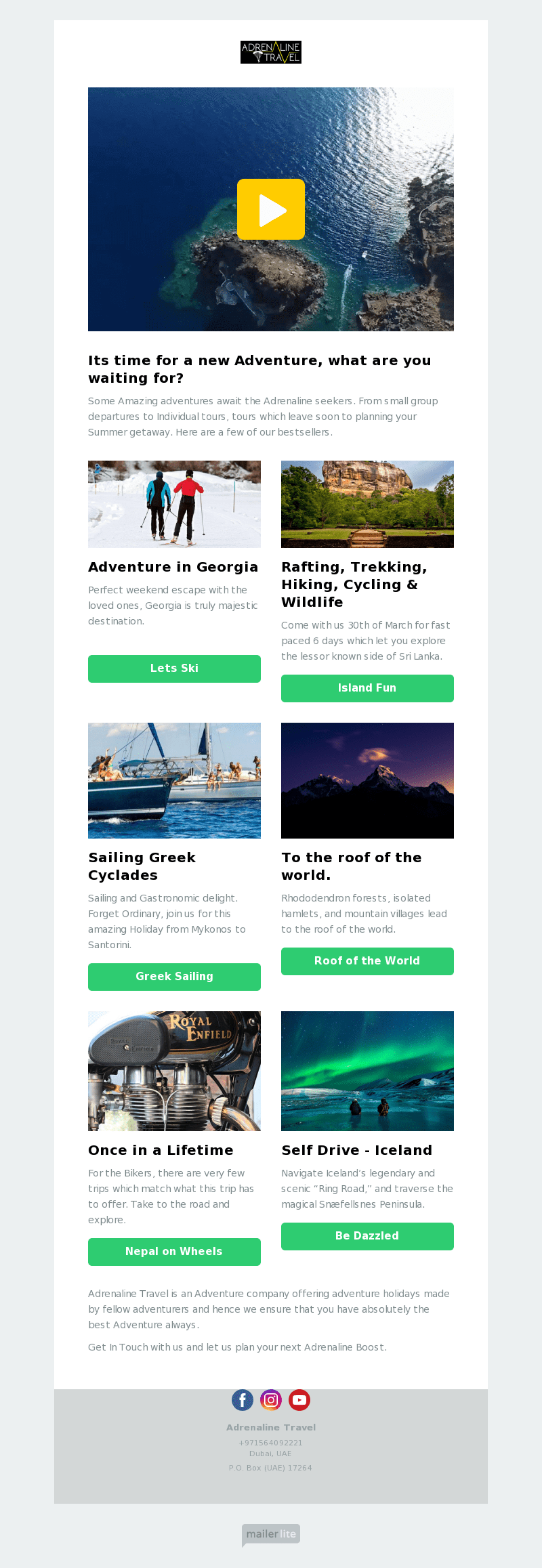 Adrenaline Travel example - Made with MailerLite