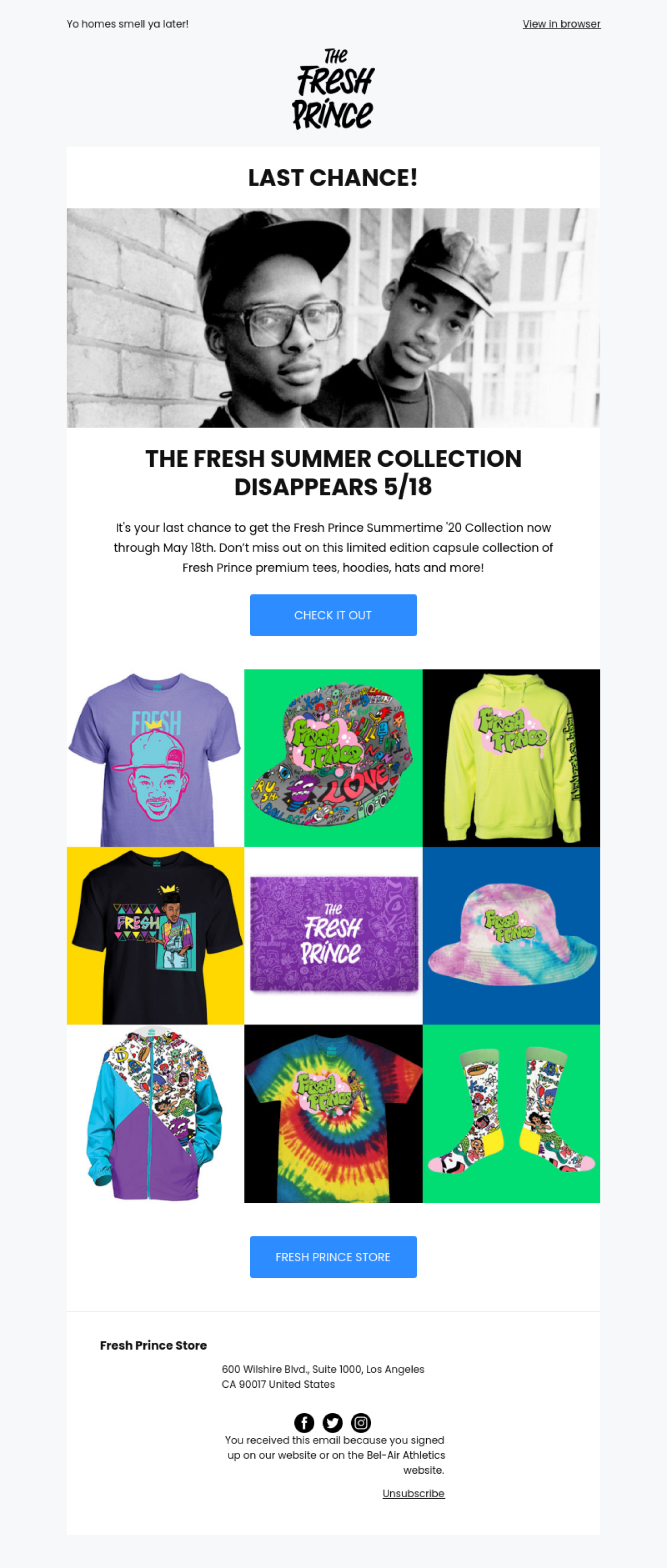 Fresh Prince Store example - Made with MailerLite
