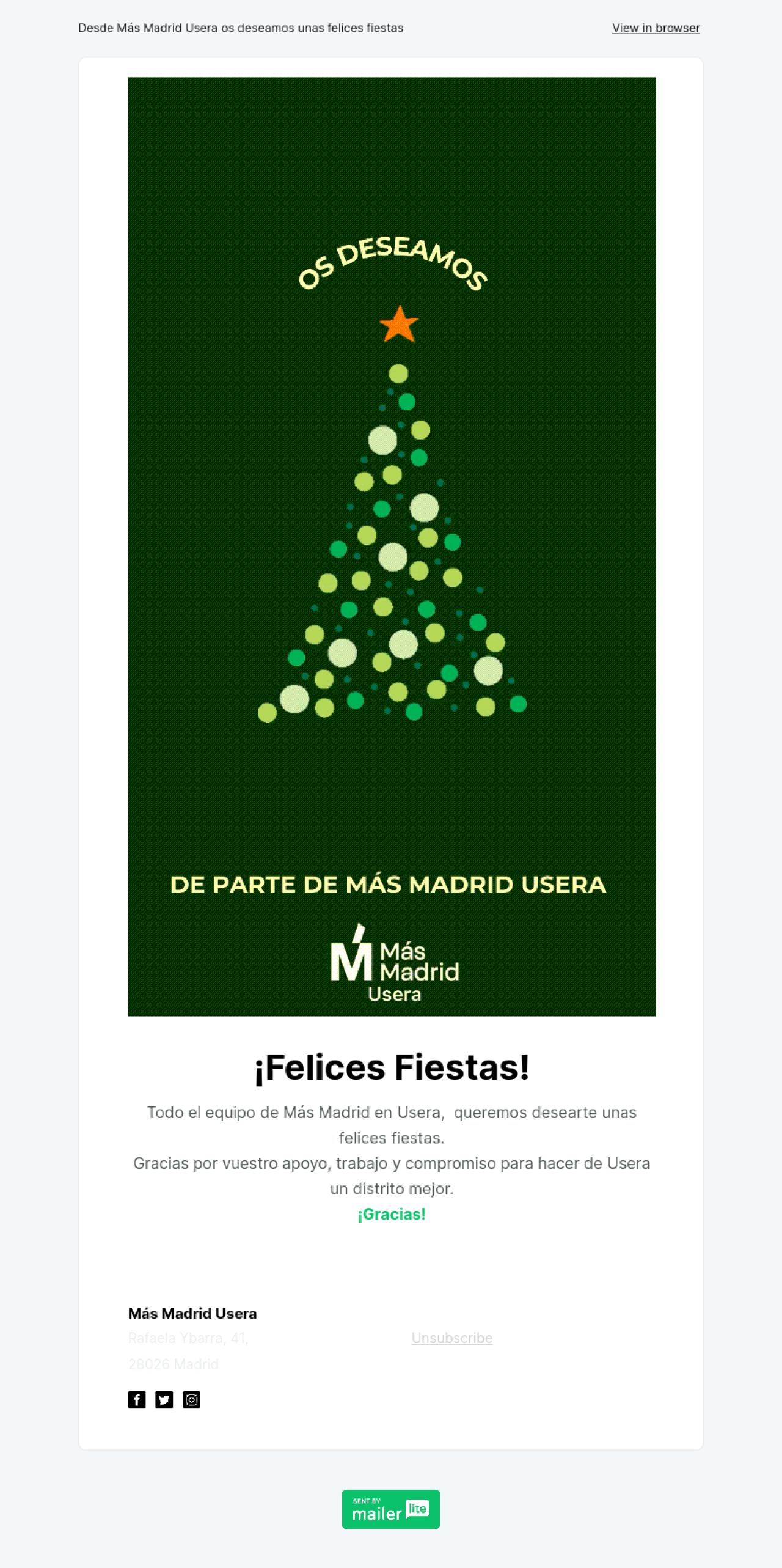 Más Madrid Usera ejemplo - Diseño de MailerLite