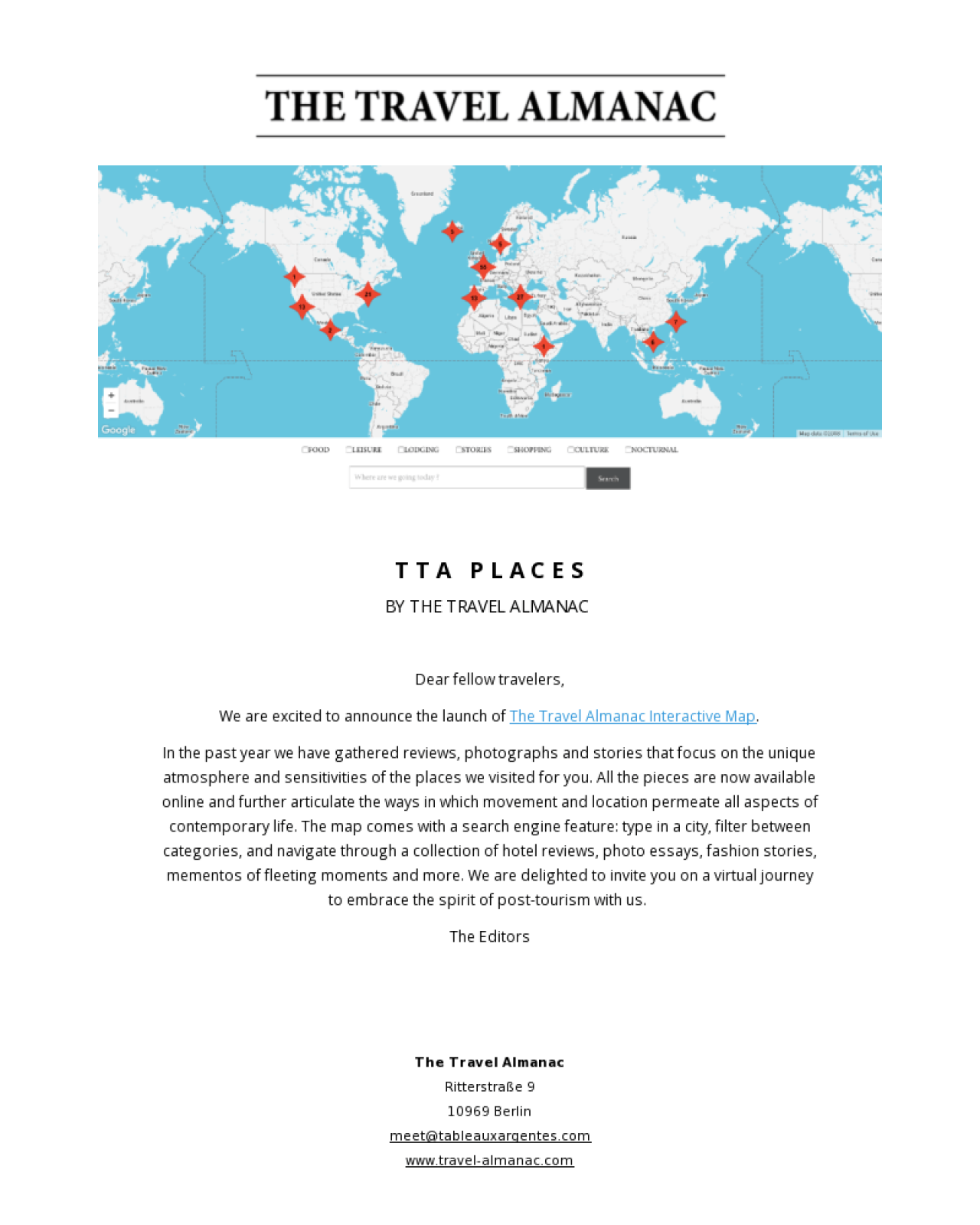 The Travel Almanac example - Made with MailerLite