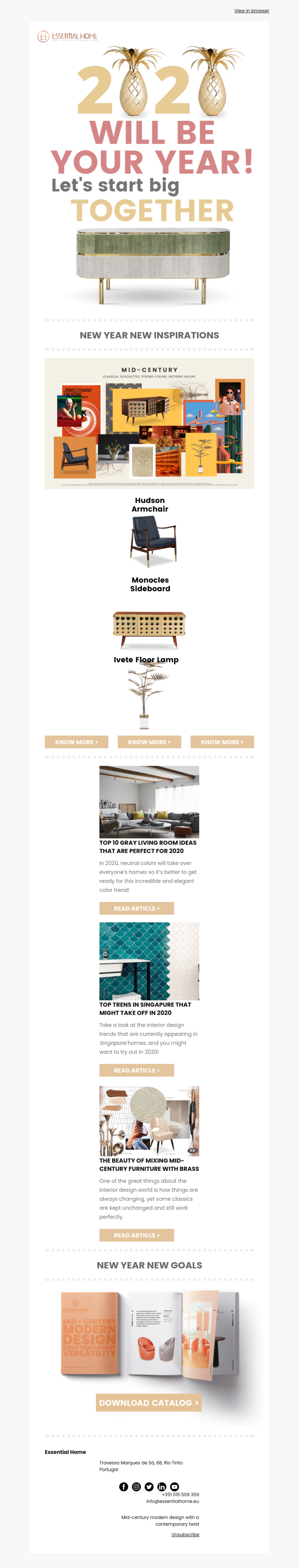 Essential Home - New Year example - Made with MailerLite