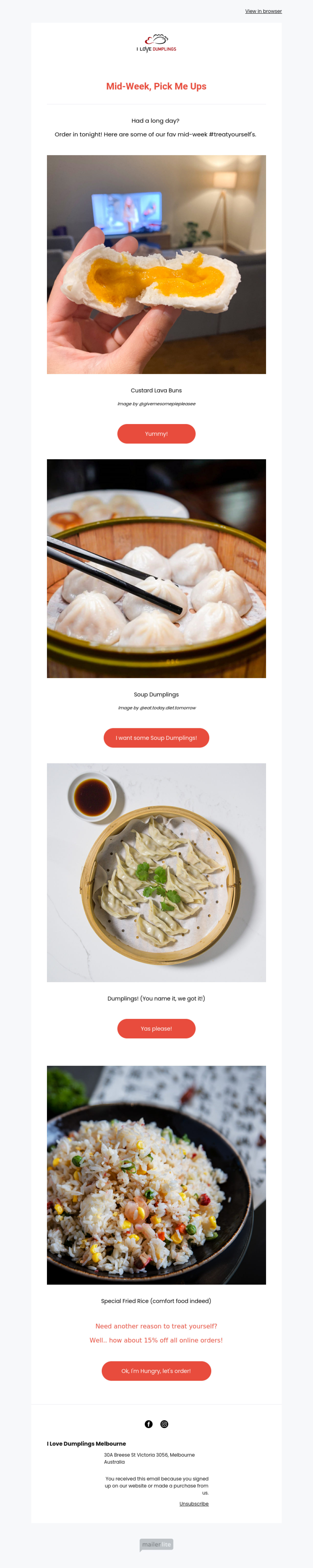 I Love Dumplings Melbourne example - Made with MailerLite