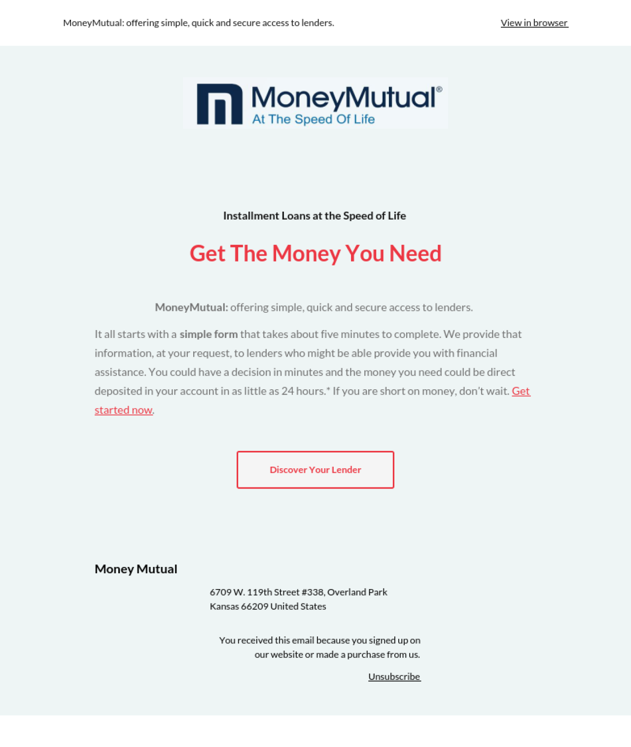 Money Mutual example - Made with MailerLite