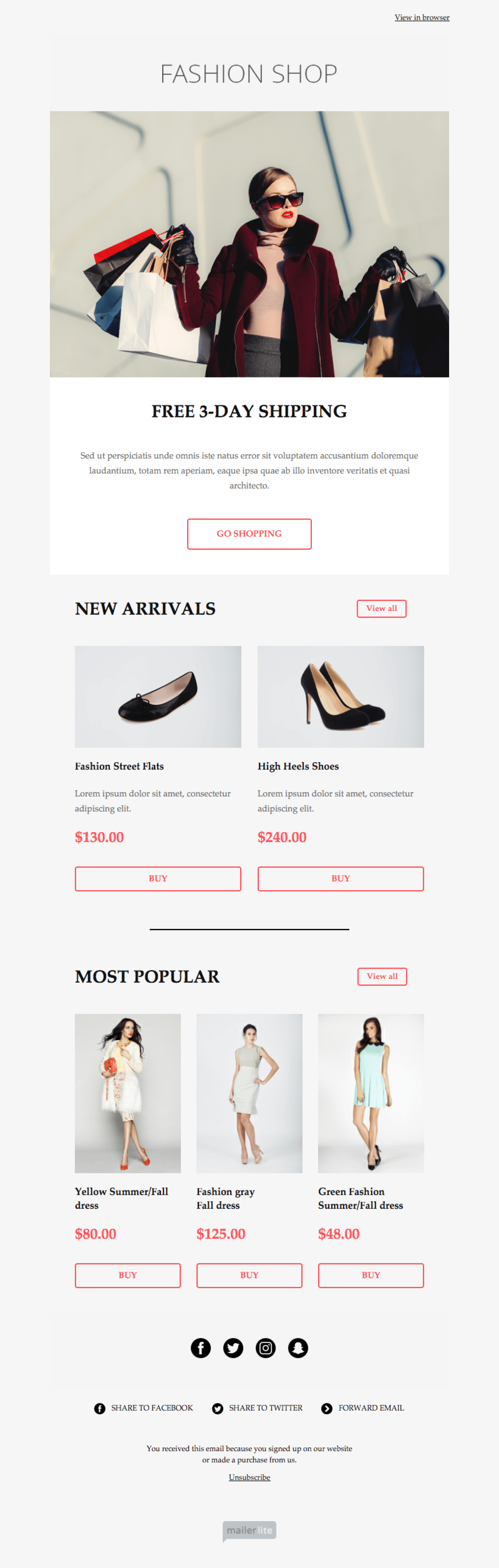 Fashion Featured Deals example - Made with MailerLite