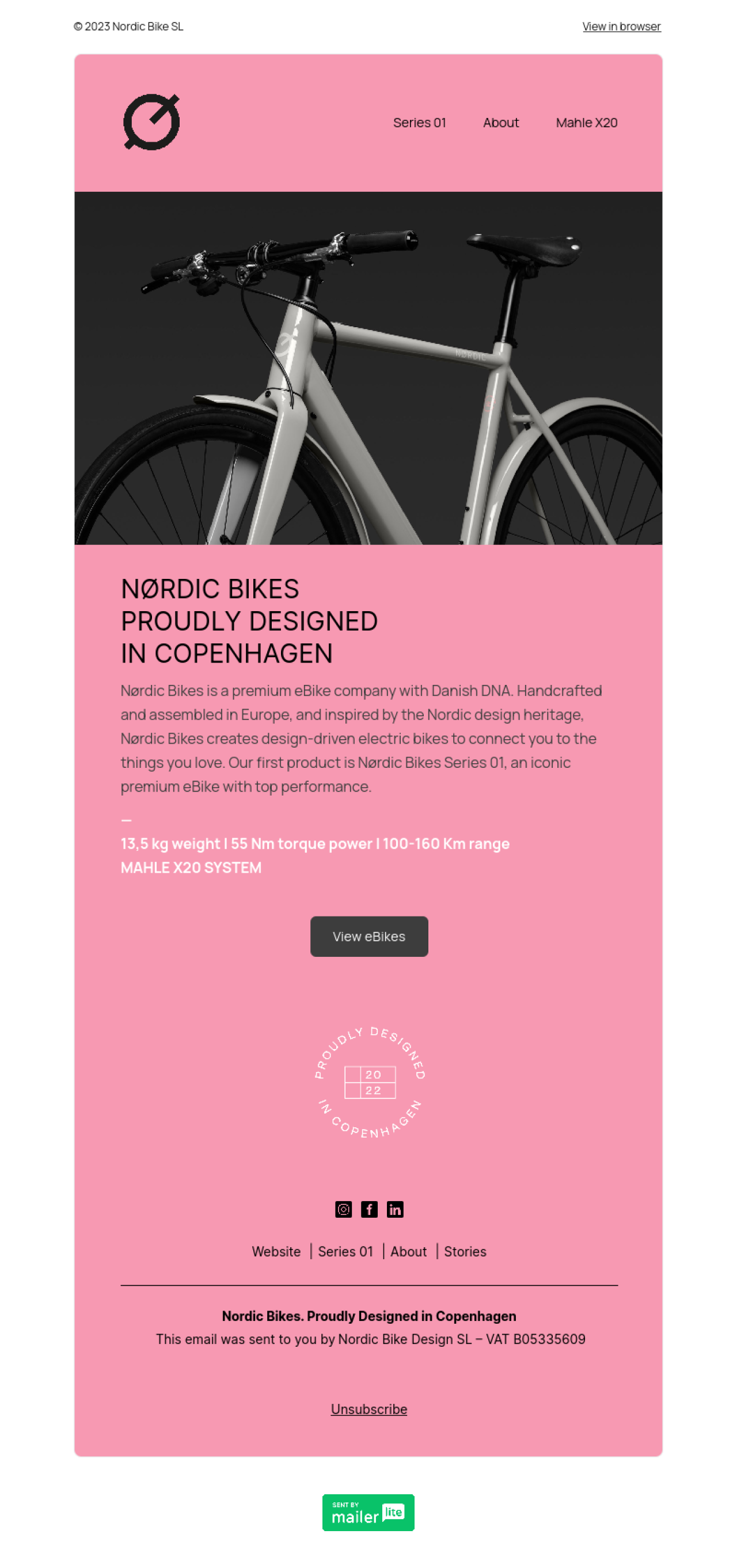 Nordic Bikes przykład - Stworzony przy użyciu MailerLite