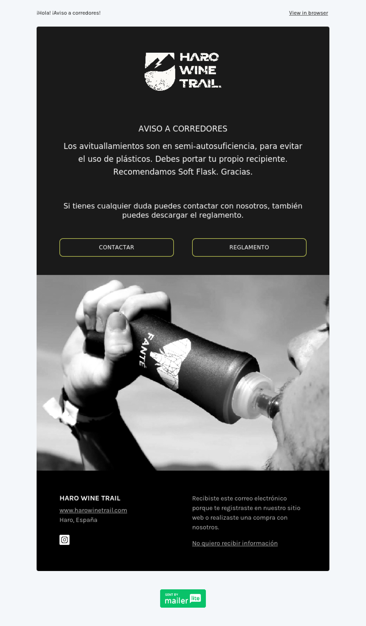 HARO Wine Trail ejemplo - Diseño de MailerLite