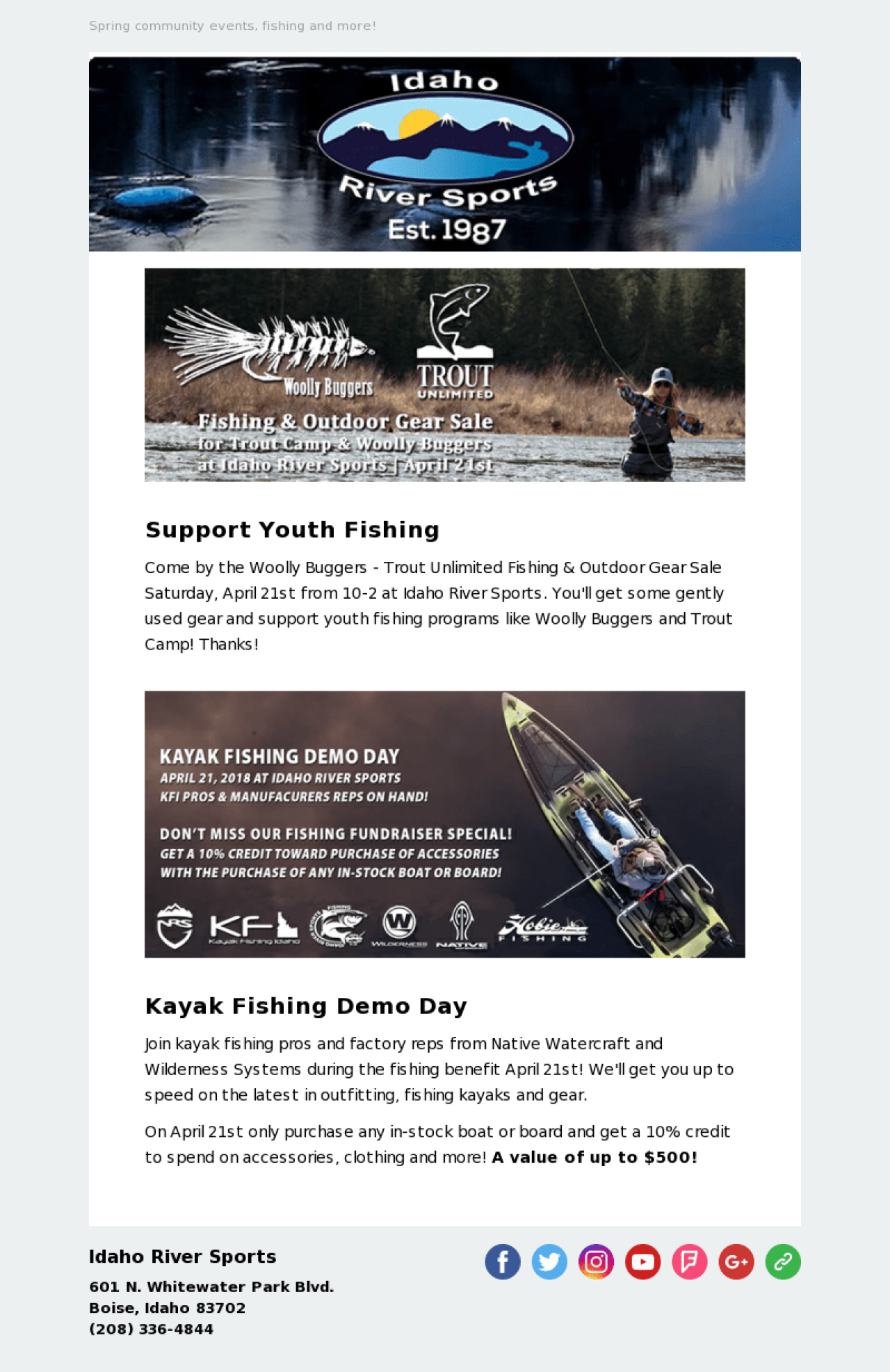 Idaho River Sports example - Made with MailerLite