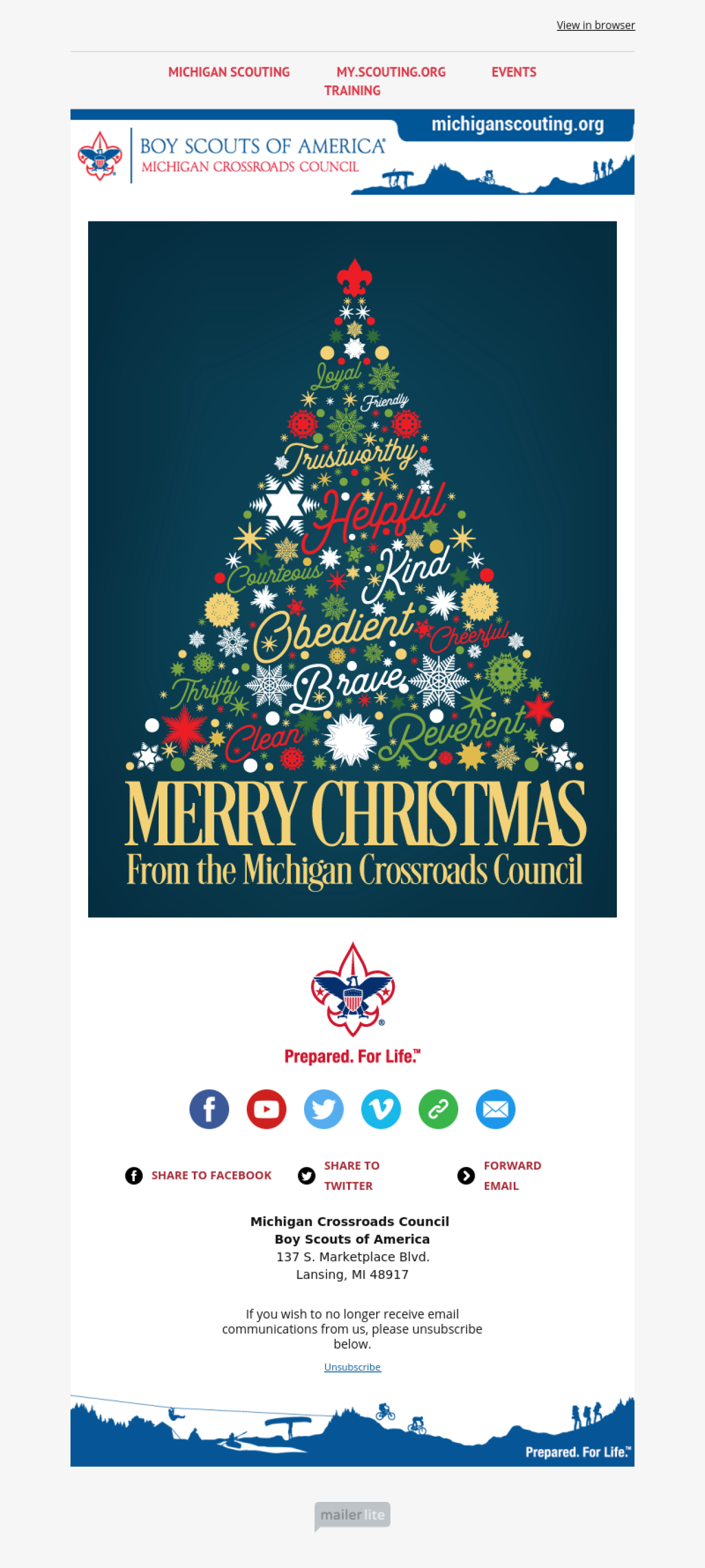 Michigan Crossroads Council BSA - Christmas example - Made with MailerLite