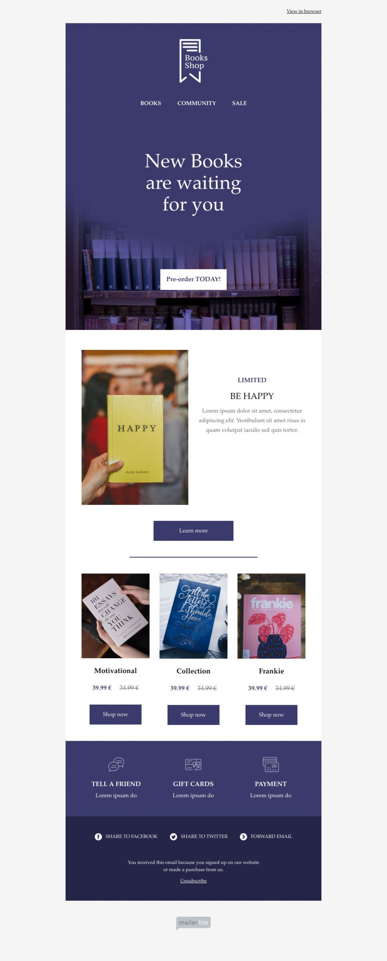Bookstore Shopping example - Made with MailerLite
