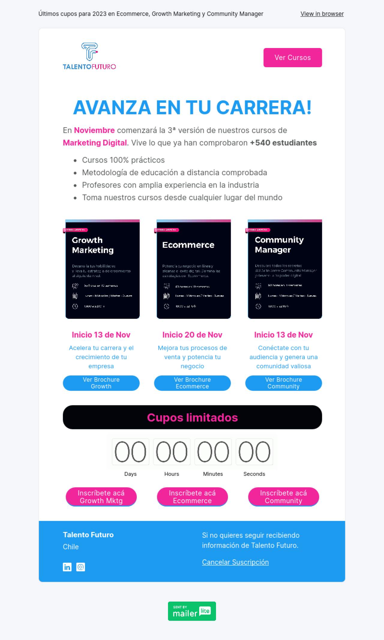 Talento Futuro ejemplo - Diseño de MailerLite