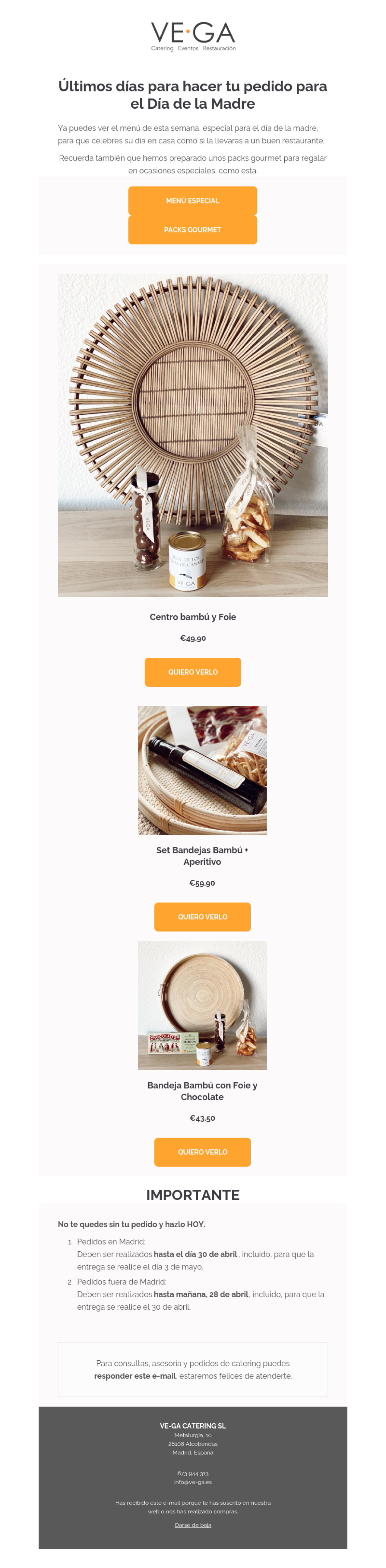 VE-GA CATERING SL example - Made with MailerLite