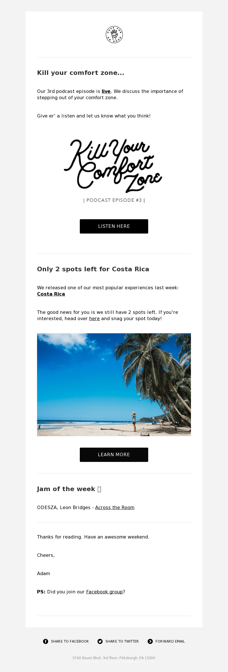 A newsletter template from MailerLite