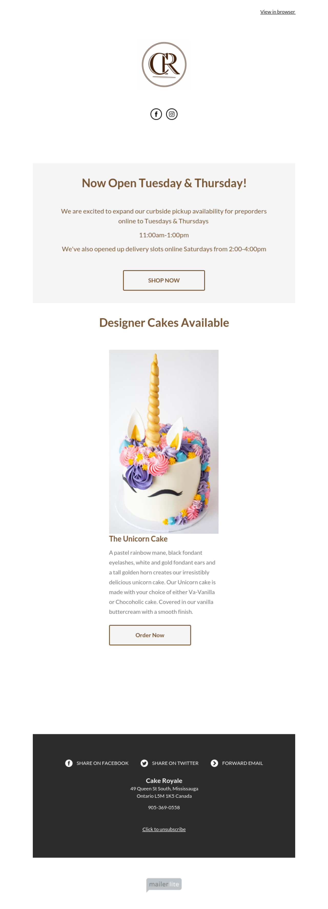 Cake Royale example - Made with MailerLite