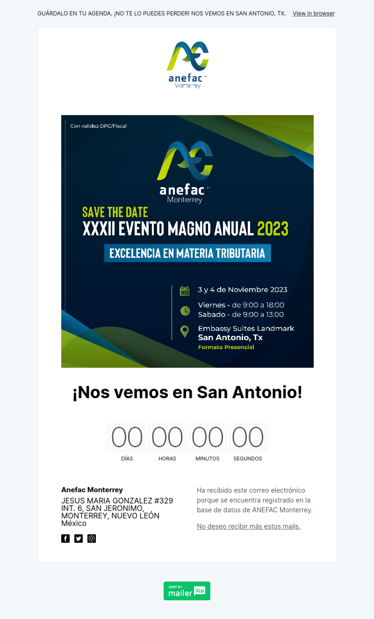 Anefac Monterrey ejemplo - Diseño de MailerLite