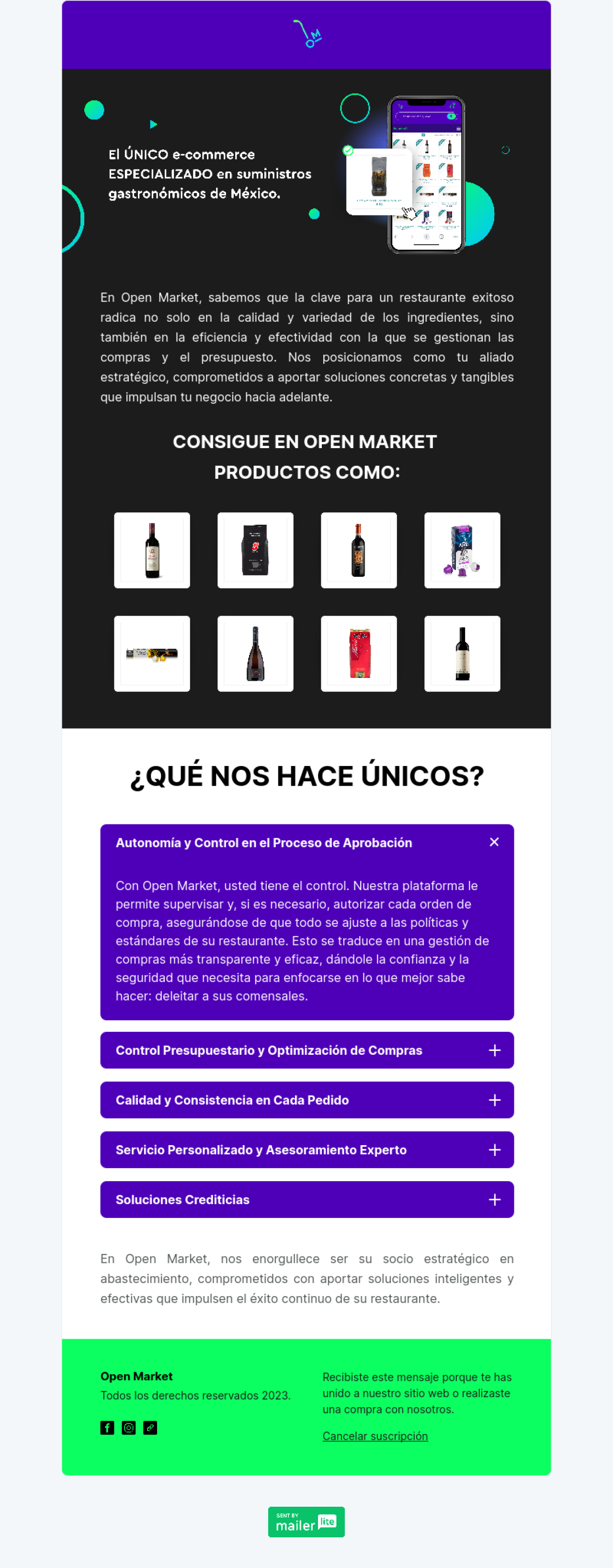 Open Market ejemplo - Diseño de MailerLite