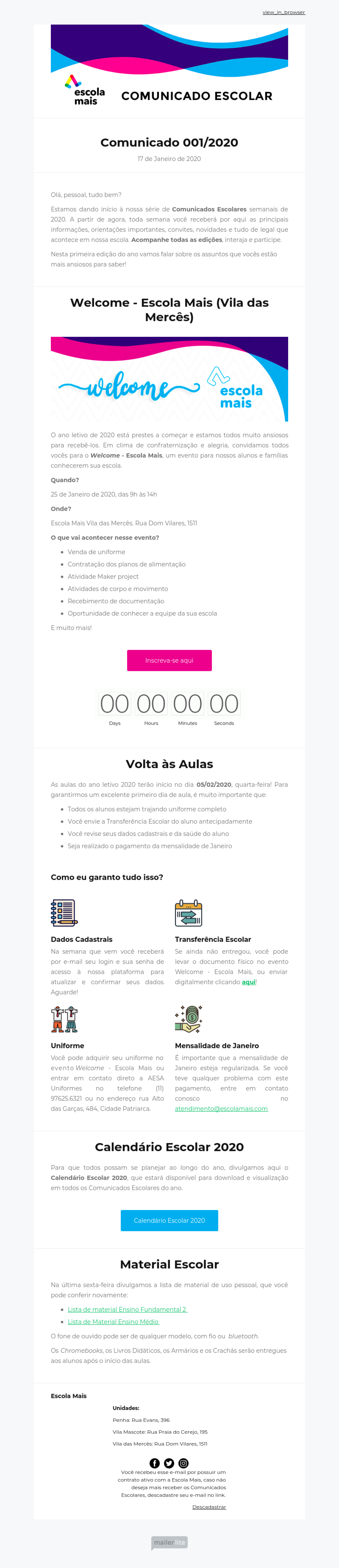 Escola Mais example - Made with MailerLite