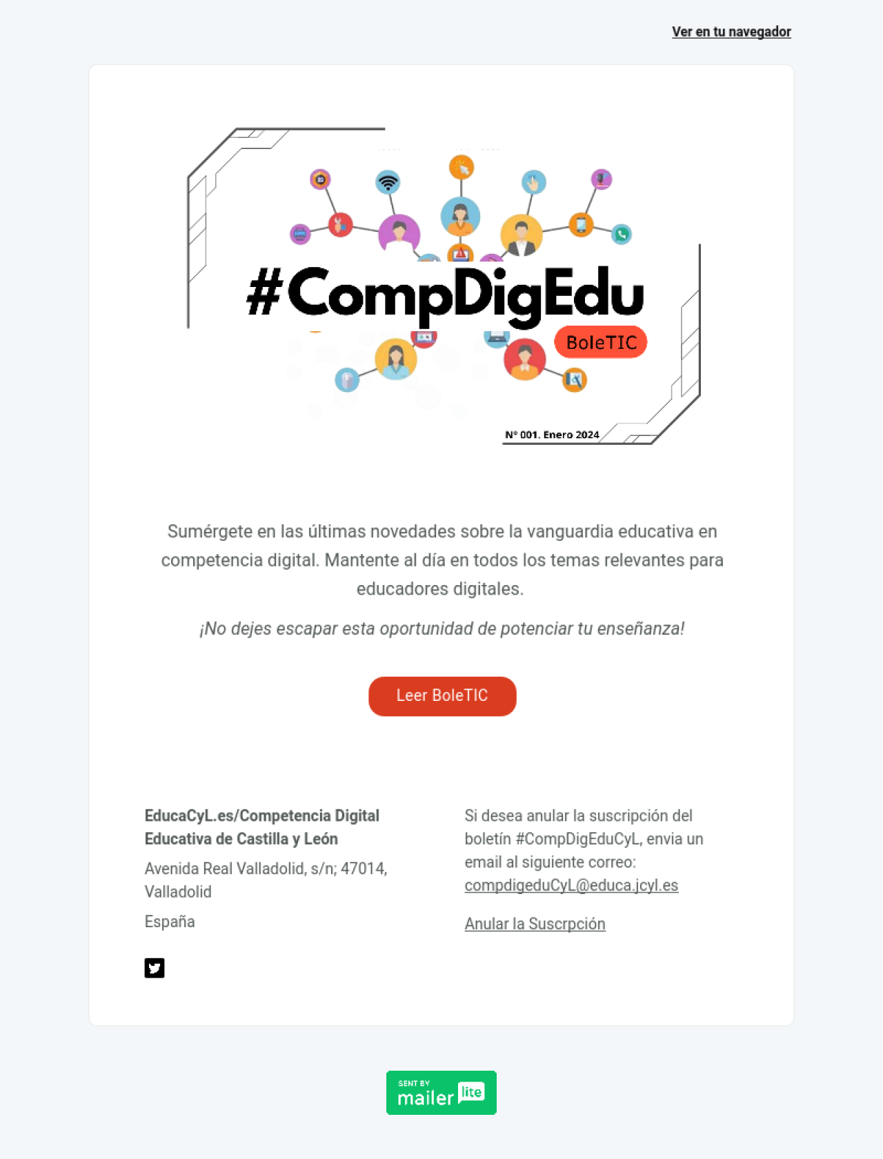 Competencia Digital Educativa de Castilla y León ejemplo - Diseño de MailerLite