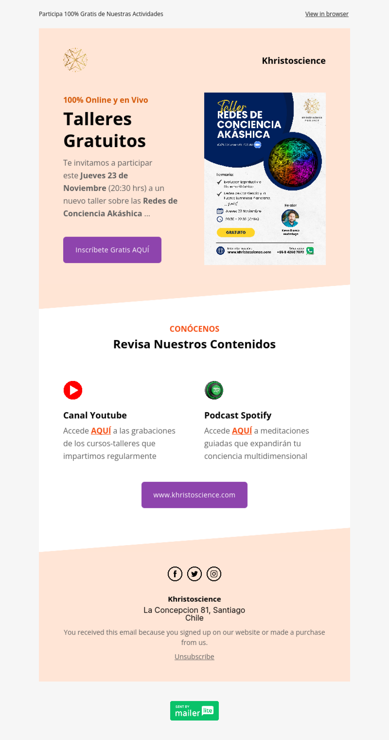 Khristoscience ejemplo - Diseño de MailerLite
