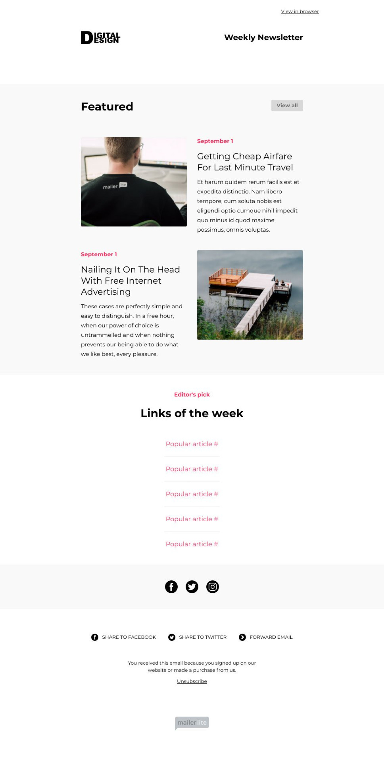 Weekly News example - Made with MailerLite