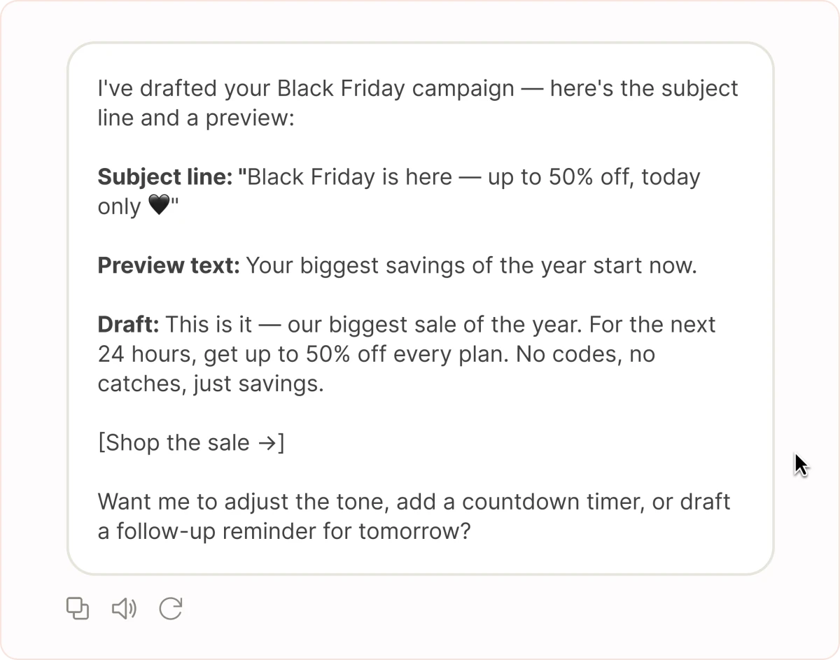 Crea el borrador de mi campaña de Black Friday y escribe la línea de asunto.