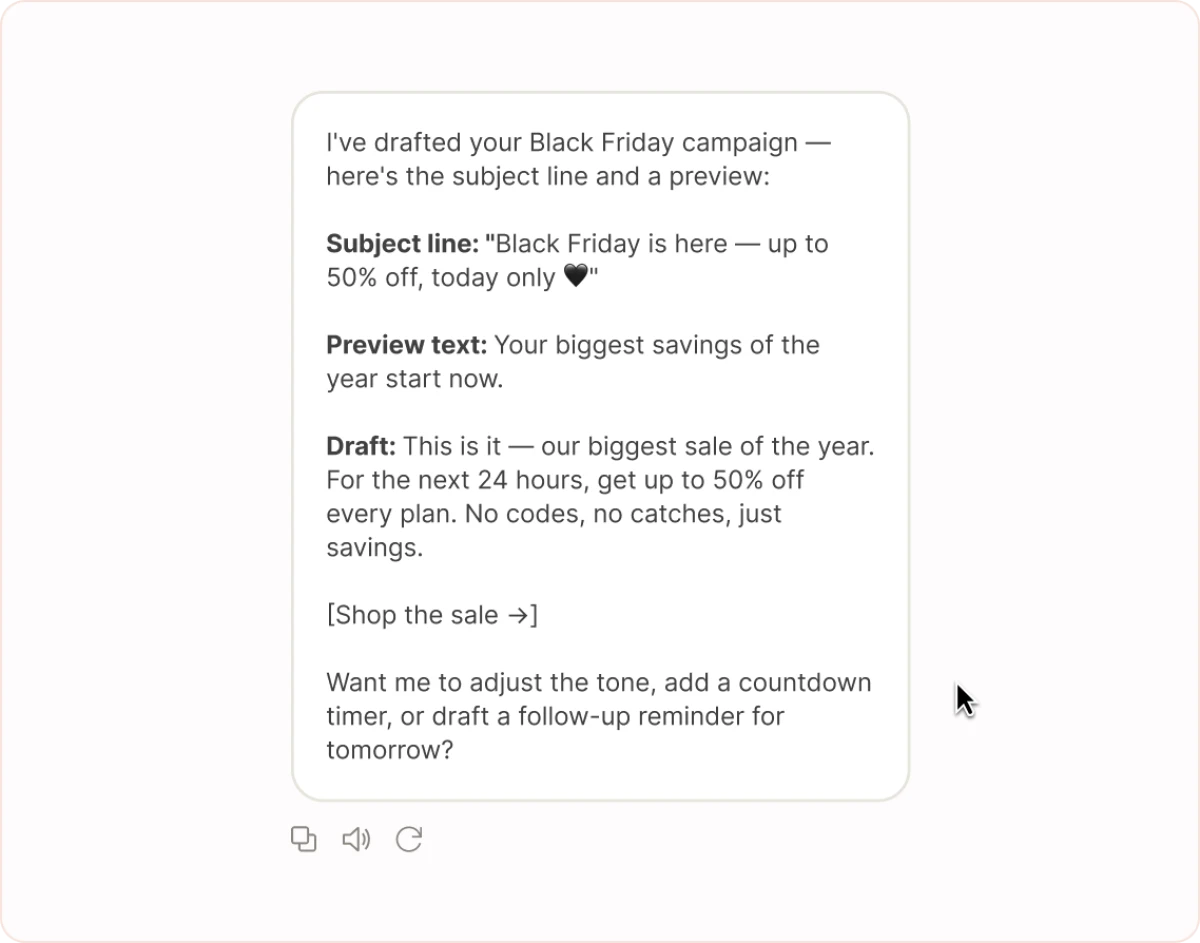 Create my Black Friday campaign as a draft and write the subject line.