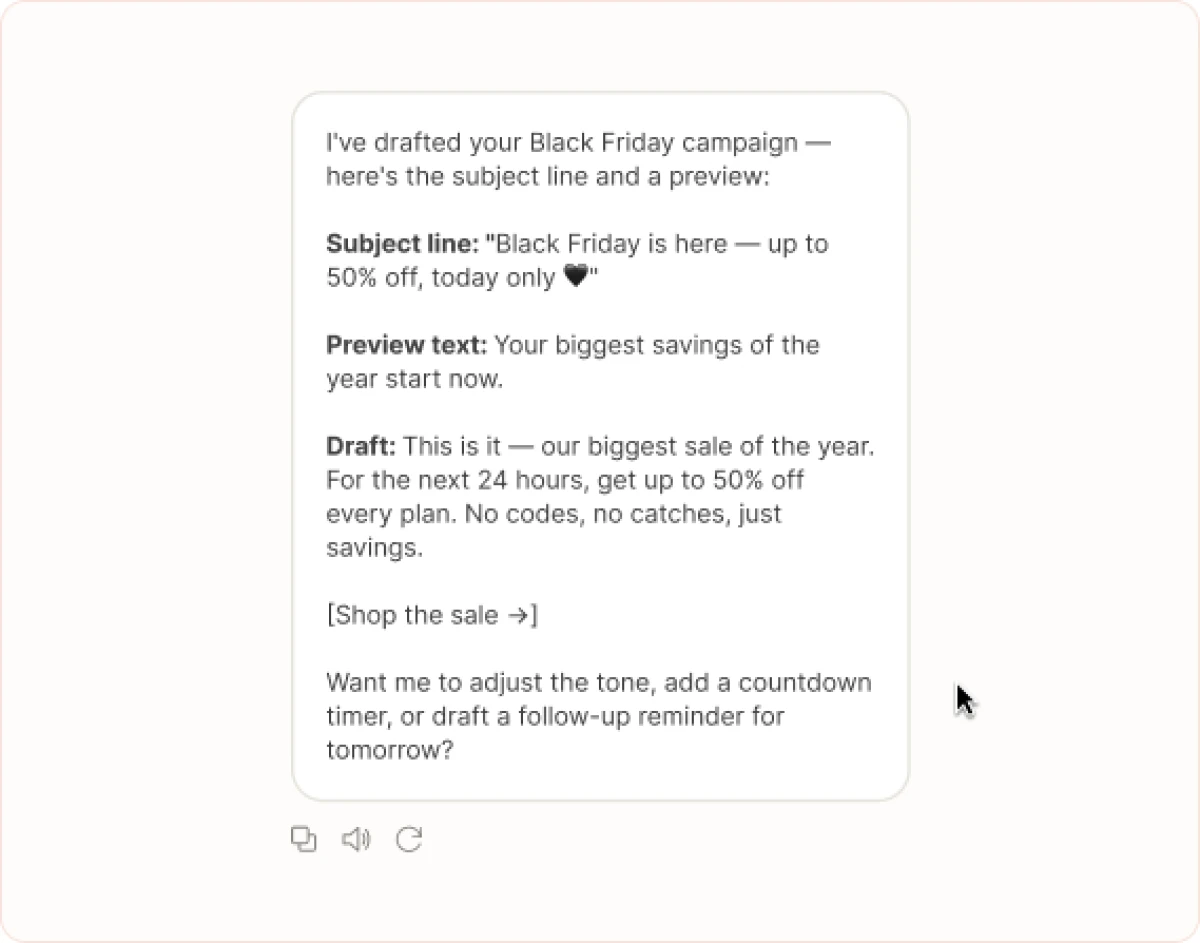 Create my Black Friday campaign as a draft and write the subject line.