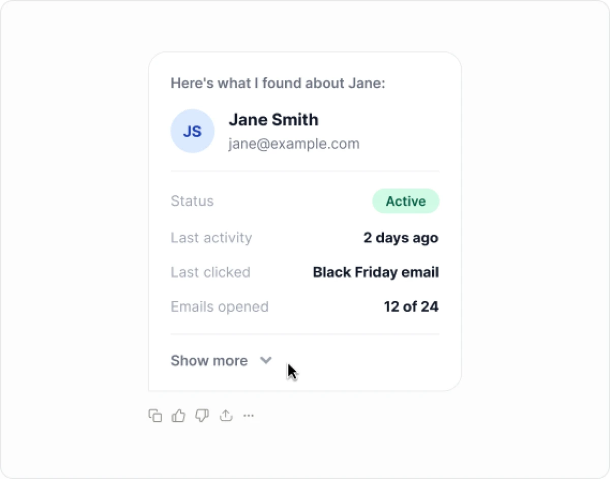 Show me everything about subscriber jane@example.com, including recent activity.