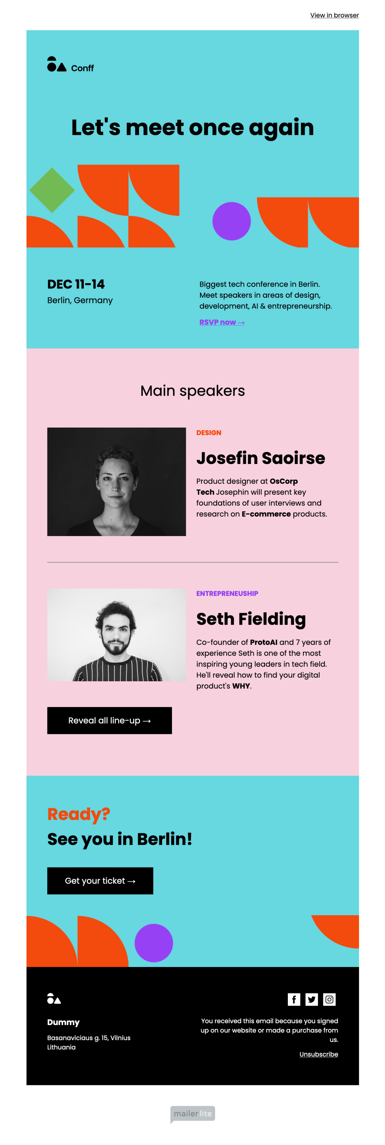 Conference email template - Made by MailerLite