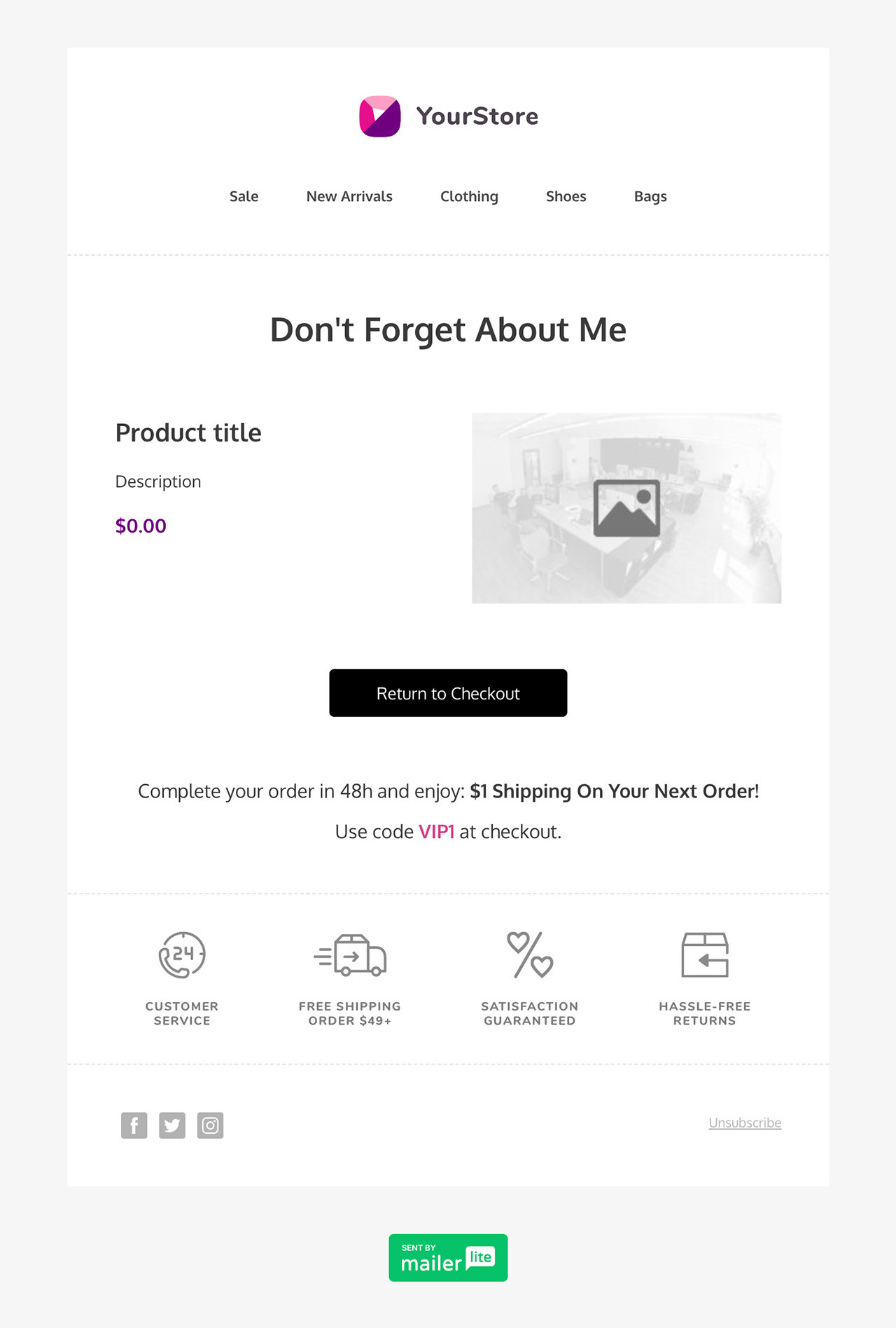 Single product abandoned cart template - Made by MailerLite