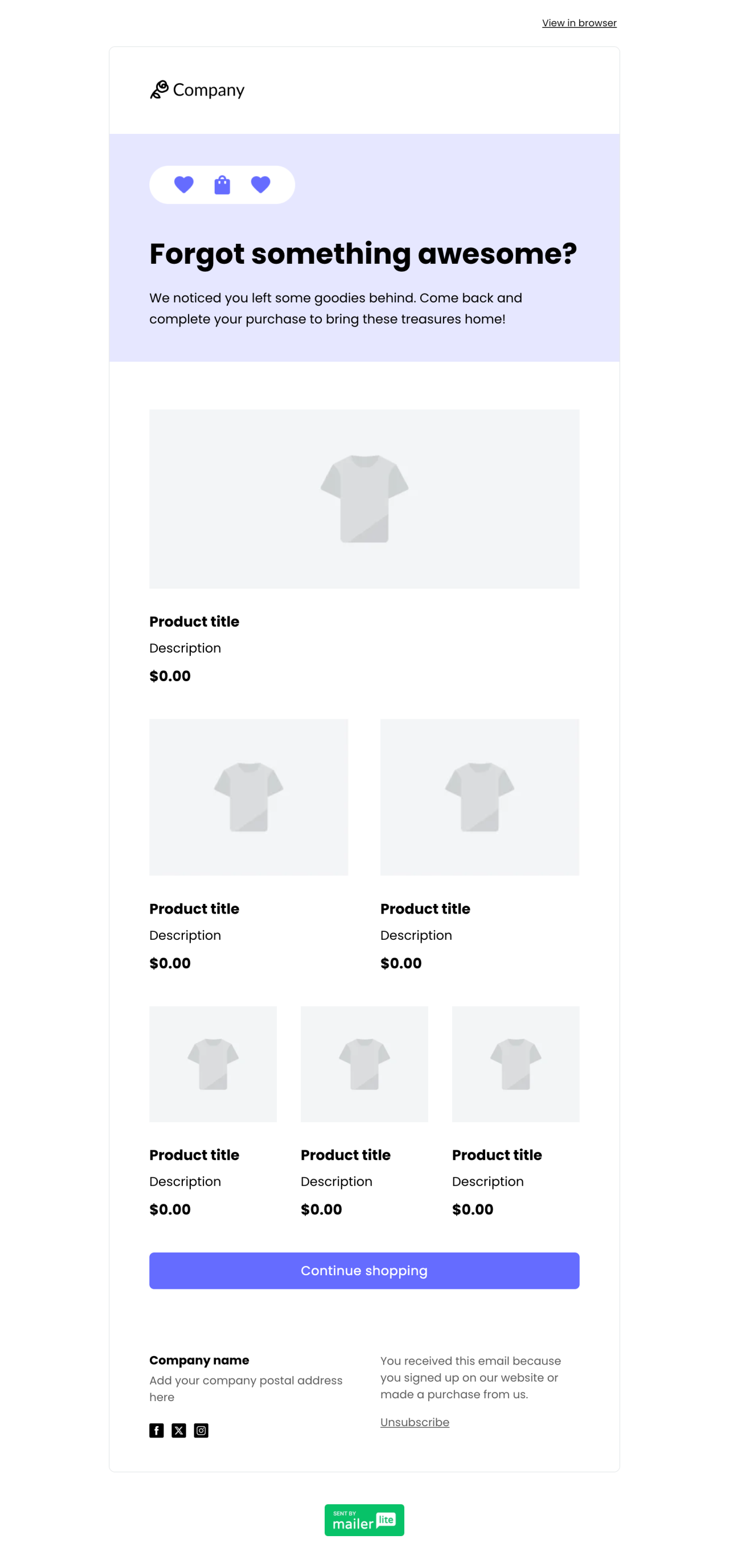 Abandoned cart template - Made by MailerLite