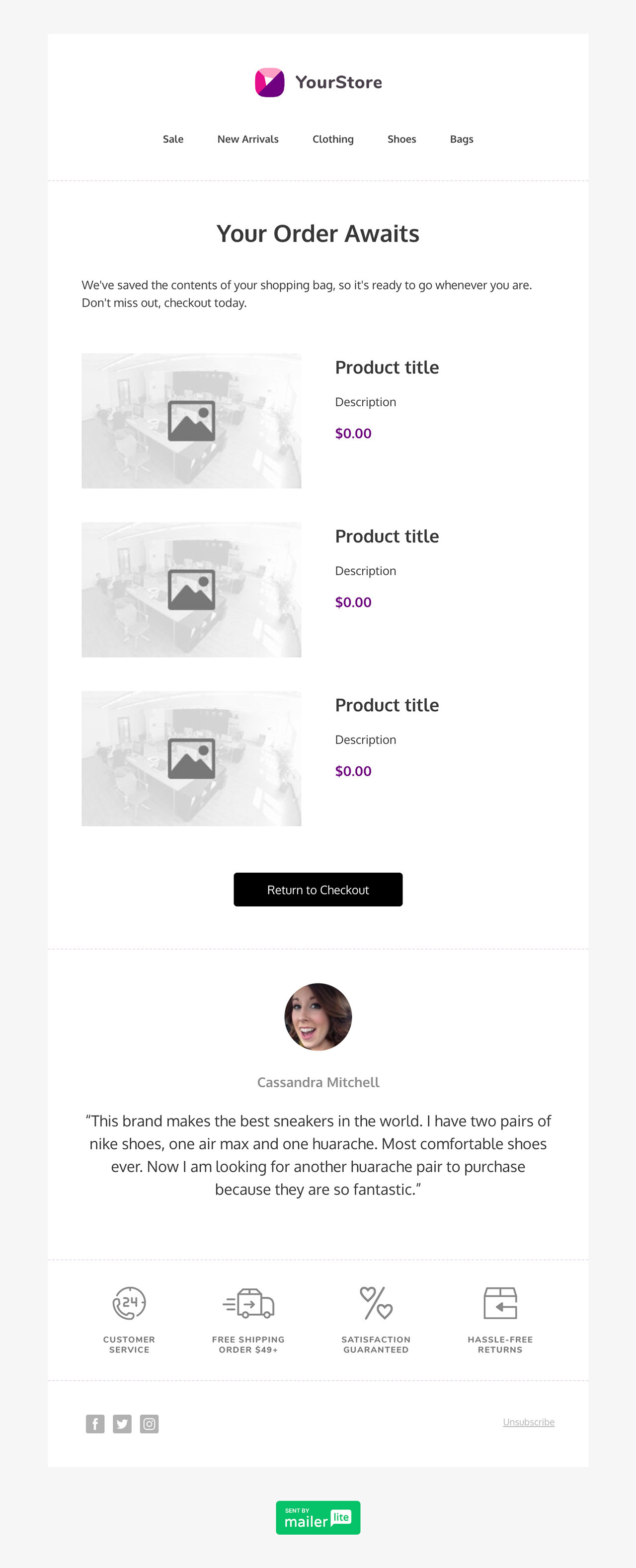 Abandoned cart template - Made by MailerLite
