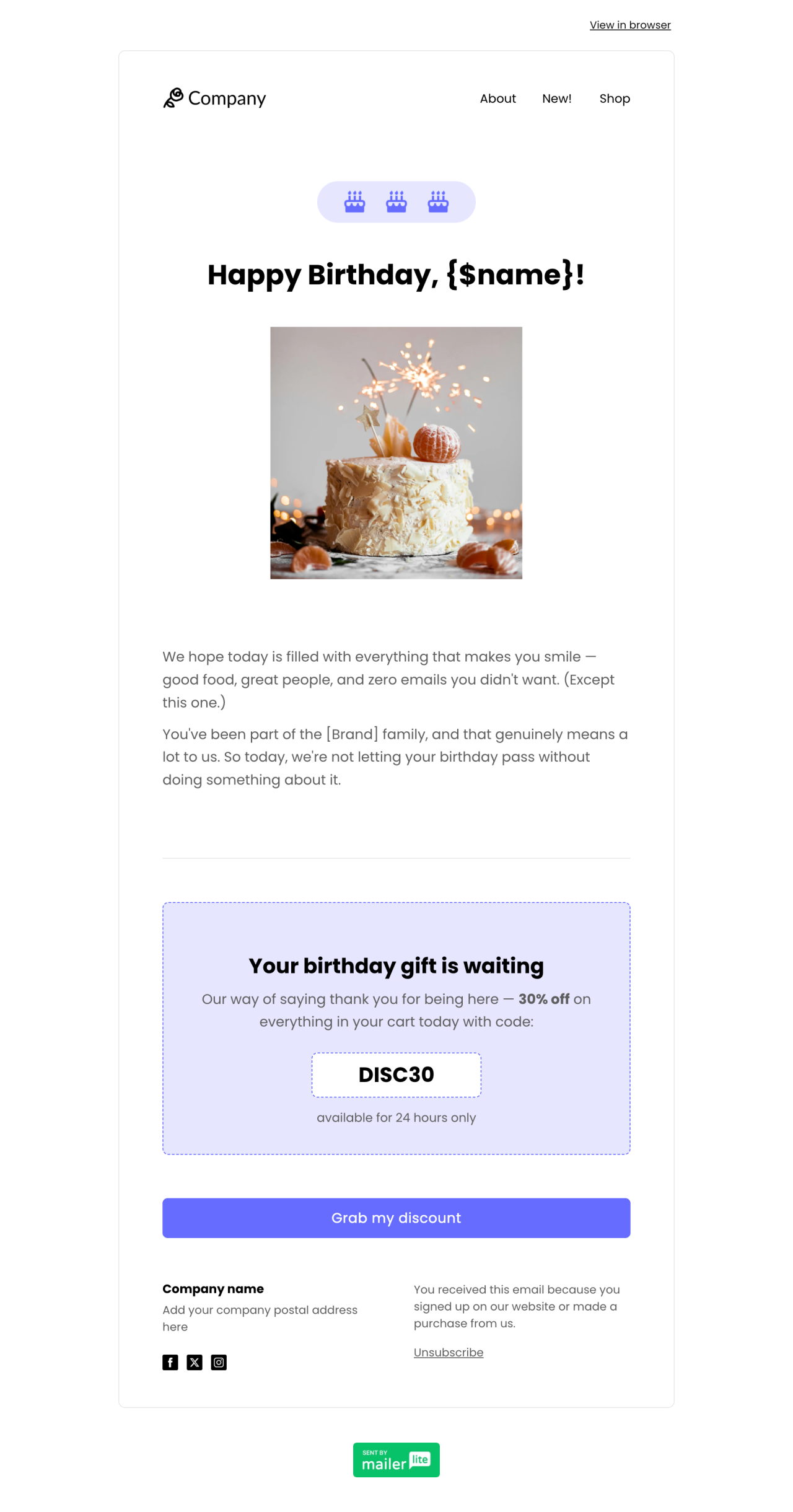 Birthday wishes template - Made by MailerLite