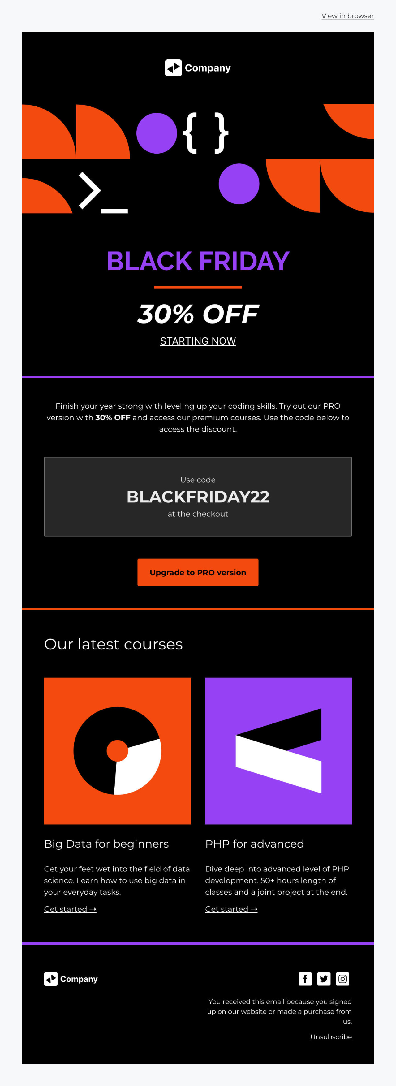 Black friday course template - Made by MailerLite
