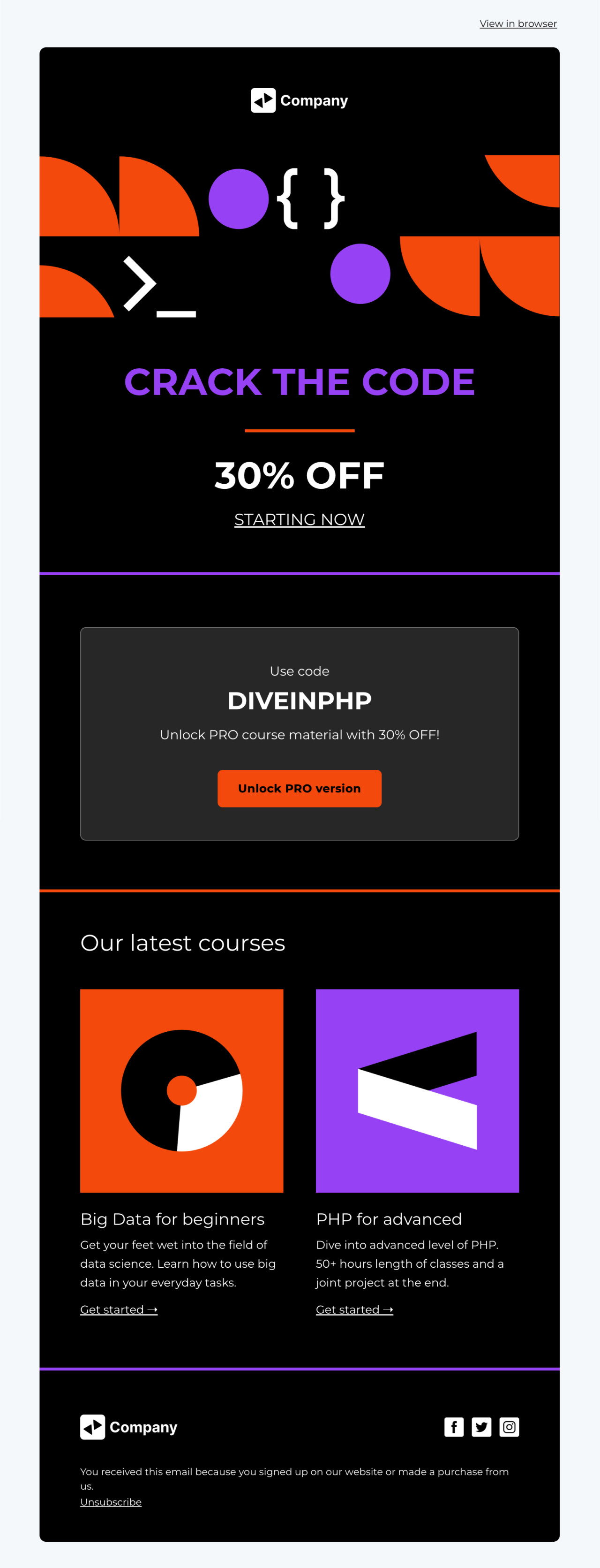 Black Friday courses sale template - Made by MailerLite