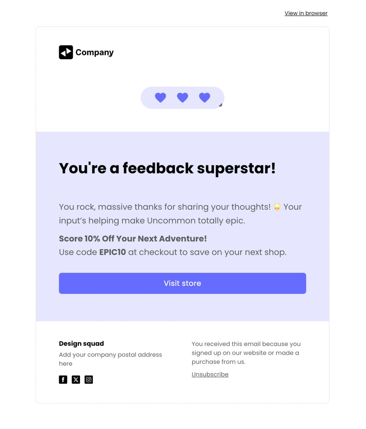 Thank you for feedback template - Made by MailerLite
