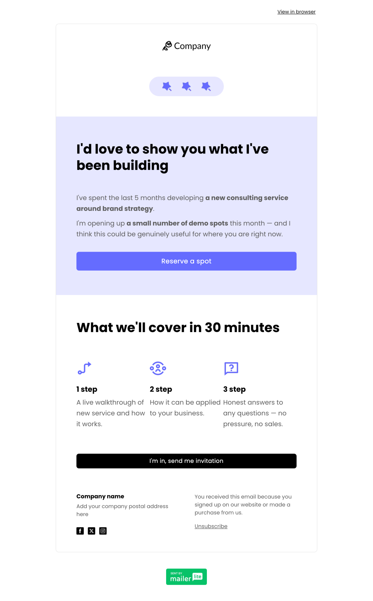 Demo call invitation template - Made by MailerLite