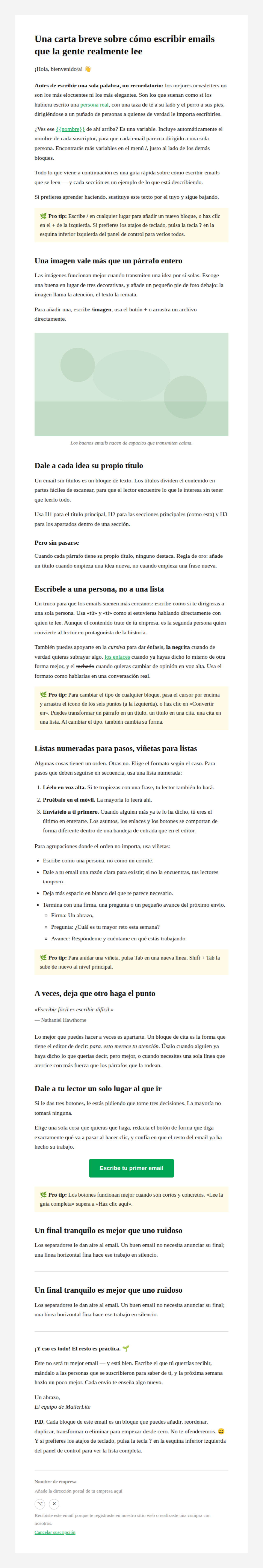 Aprende haciendo plantilla creada por MailerLite