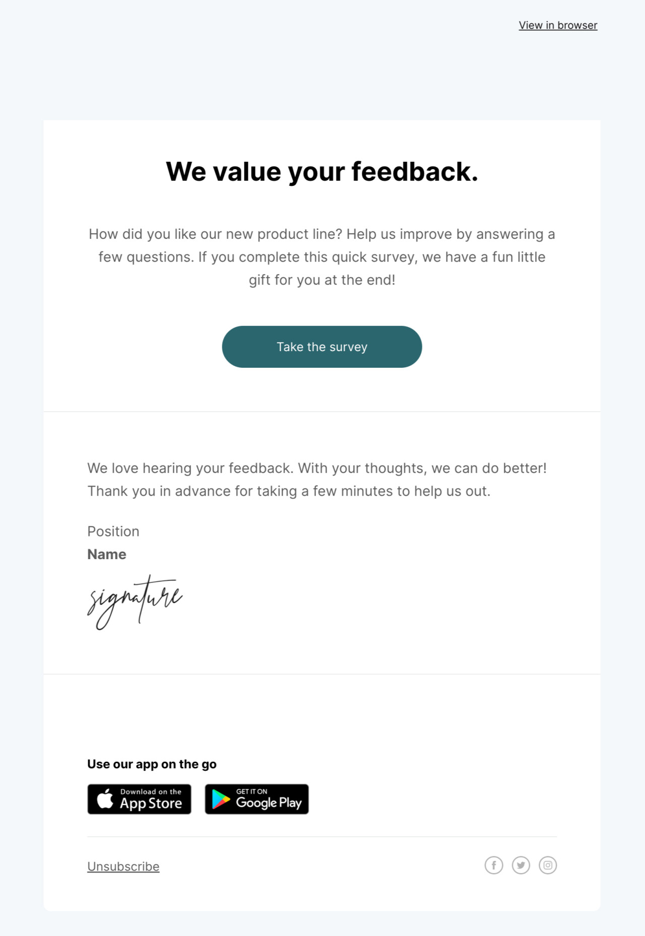 Email para solicitar feedback plantilla creada por MailerLite